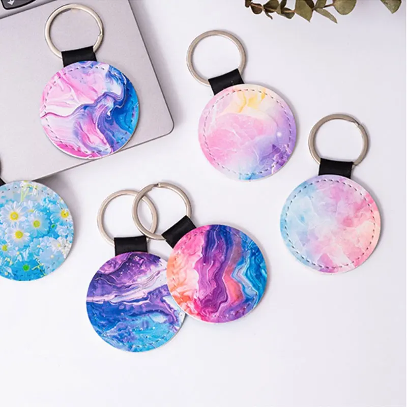 Personalized PU Leather Keychain Heart-Shaped Pendant Corporate Logo Small Pendant Gift Picture Printed Lychee Pattern Keychain