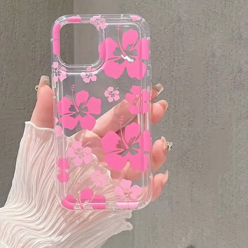 Pink Flower Phone Case for IPhone 14 Pro Case for IPhone 11 13 12 15 Pro Max XR XS X 7 8 Plus SE SE3 Soft Shockproof Clear Cover