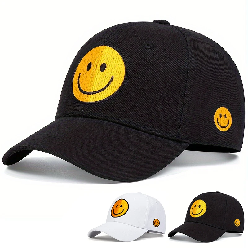 Unisex Smiling Face Embroidery Baseball Caps Spring Autumn Outdoor Adjustable Casual Hats Sunscreen Hat