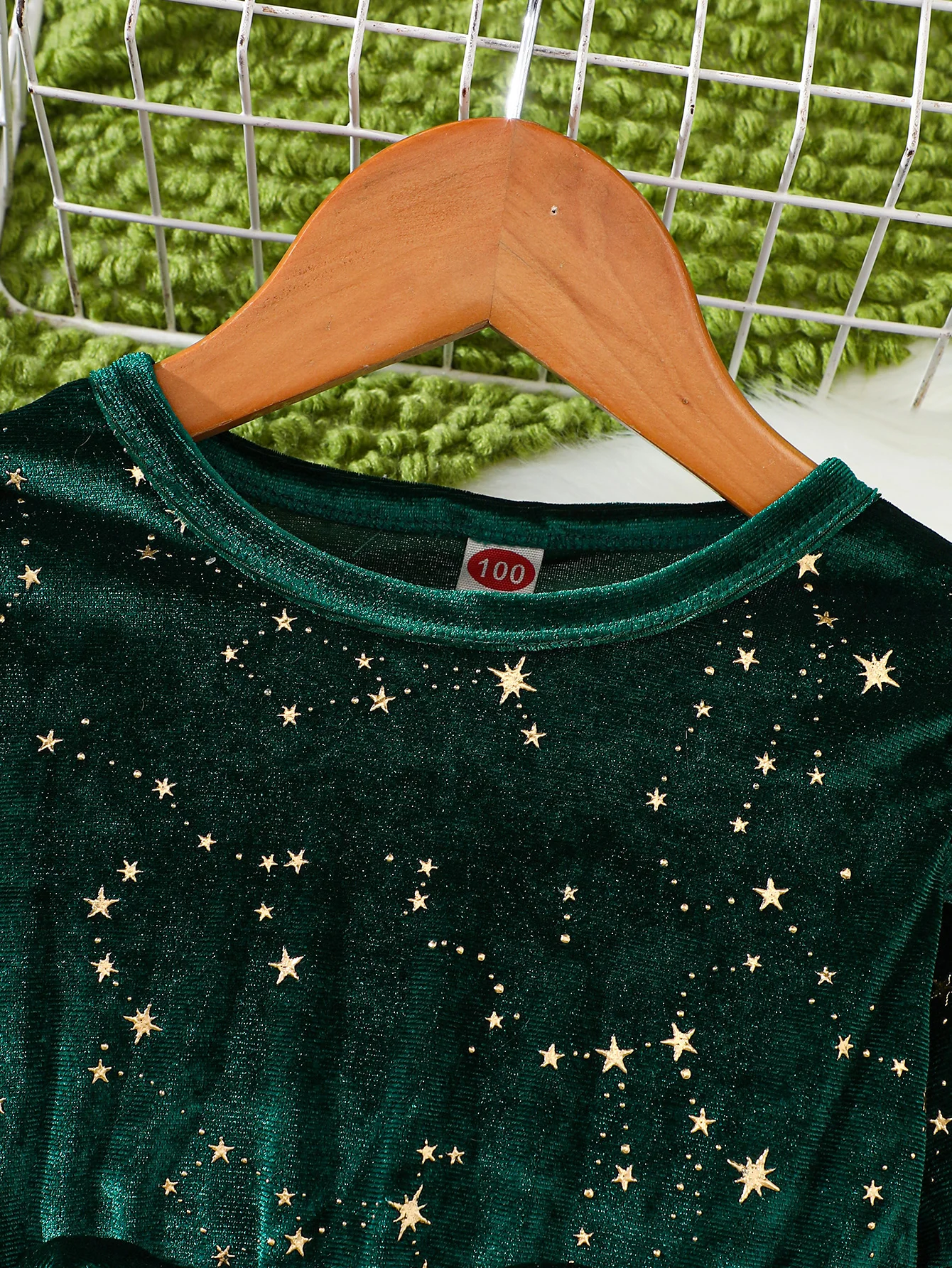 Mädchen Samt Langarm Prinzessinnenkleid Weihnachtssternmuster Herbst Winter Kinderkleidung Kindermode – Detail 7