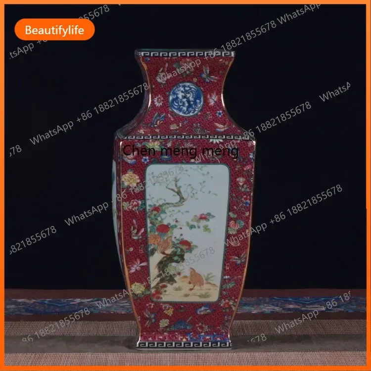 Jingdezhen Ceramic Vase Enamel Pastel Ornament Four Seasons Flowers and Birds Landscape, Chinese Art Decoration