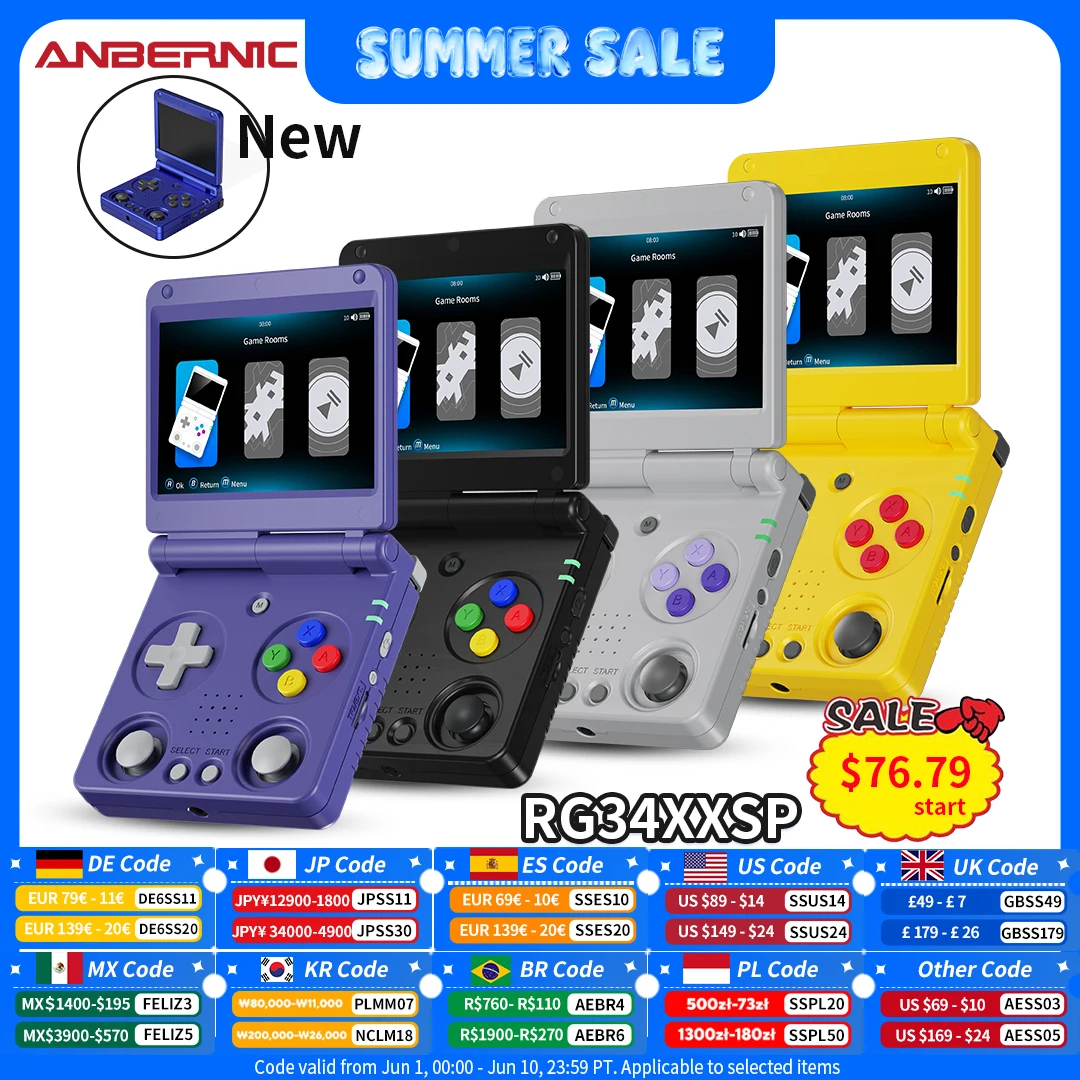ANBERNIC RG34XXSP Flip Handheld Console 3.4'' IPS Screen Linux 64-bit 64G 5000+ Games Supports 5G WIFI HD-MI TV Output Streaming — product photo 1 of 1