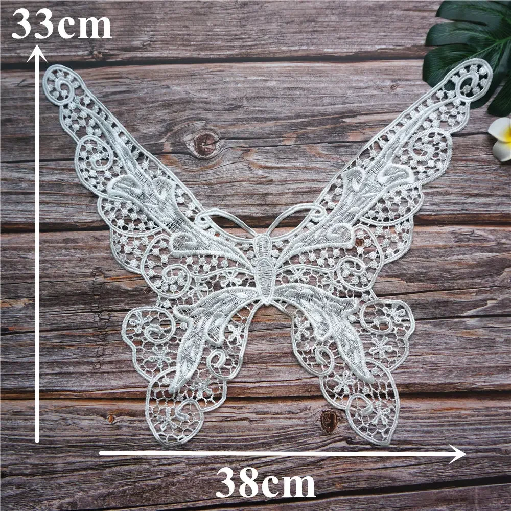 White Butterfly Collar Embroidered Wedding Gown Appliques Lace Fabric Sew On Patches For Dress DIY Decoration