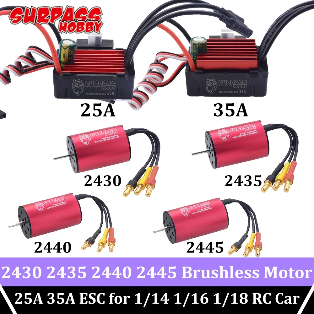 SURPASS HOBBY Brushless Motor 2430 2435 2440 2445 Waterproof 25A 35A ESC for 1/14 1/16 1/18 RC Car Drift 370 280 290 Wltoys A959