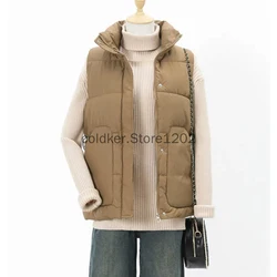 Autumn Winter Women Loose Vest Stand Collar Vest Jacket Cotton Padded Women Windproof Warm Waistcoat Sleeveless Jacket Coats