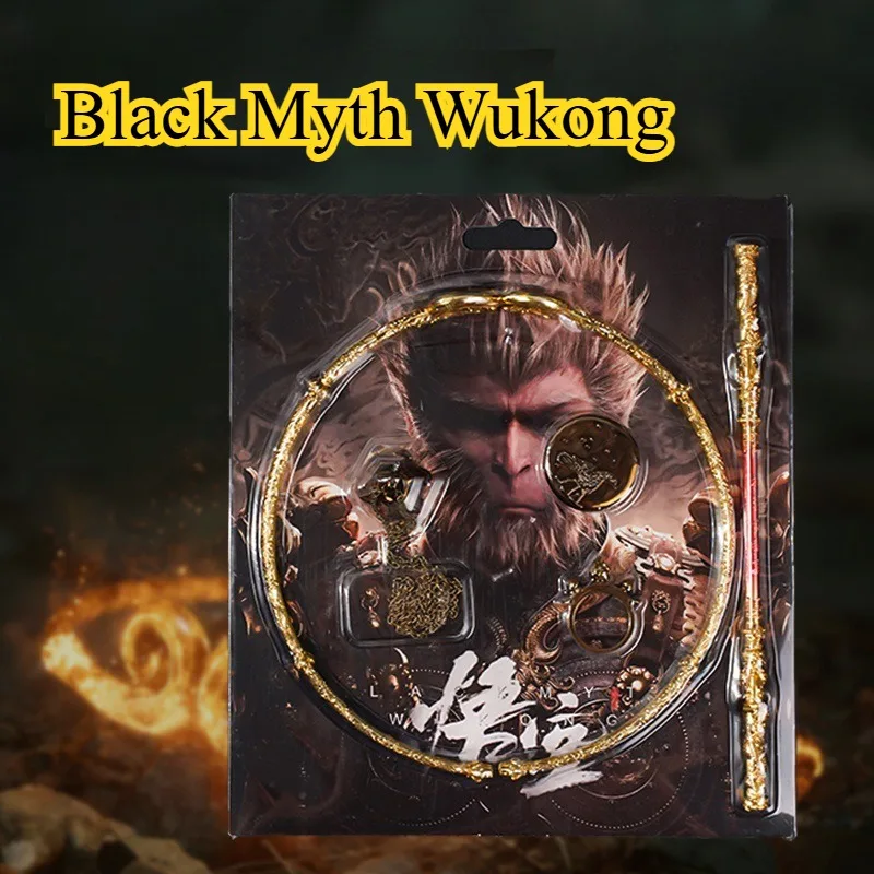 22cm Black Myth Wukong Game Peripheral Monkey King Bar Weapon Metal Model Tight Headband Spell Model Collection Gifts Toys Kids