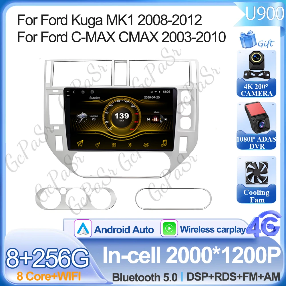 Android 16 Voor Ford Kuga MK1 2008-2012 Voor Ford C-MAX CMAX 2003-2010 Autoradio GPS 2 k Scherm Carplay 4G Wifi Stereo Video DSP BT
