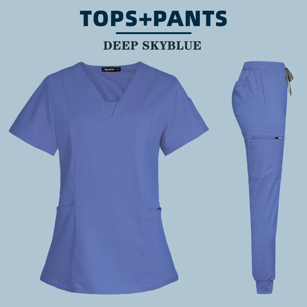 Women Scrubs Suits Casual Jogger Clothes Hospital Doctor Nurse Uniform Medical Scrub Set Surgical Tops Pants Multicolor Workwear