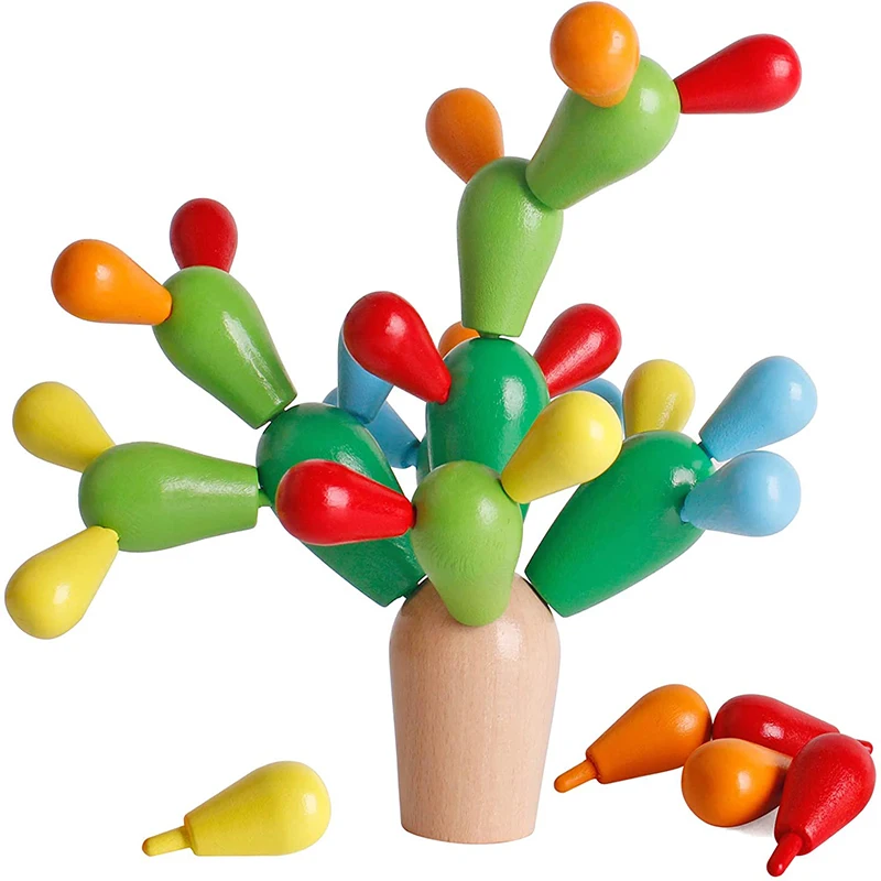 Creative Wooden Cactus Balance Stacking Game Set Montessori Coordination Blocks Early Learning Educational Toy Gift for Kids