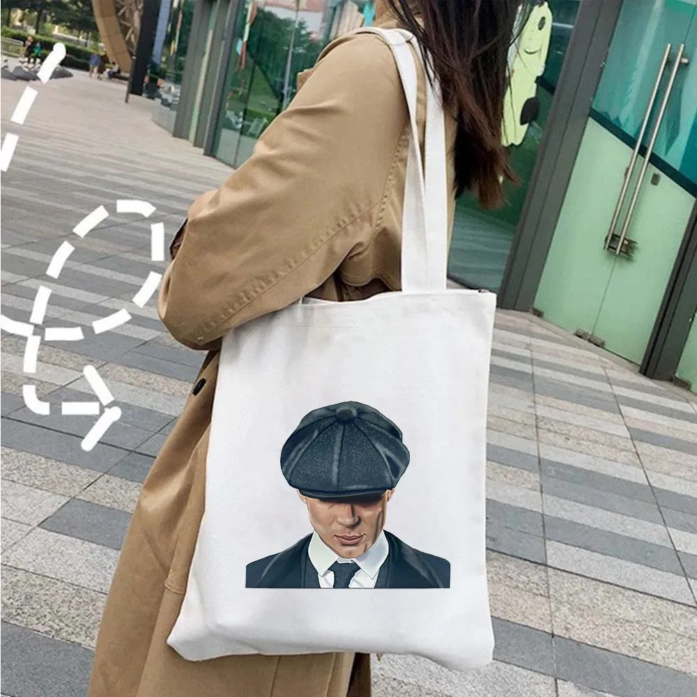 Peaky Blinders Tommy Shelby Cillian Murphy Boys Low Poly Women\'s Canvas Shopper School Cotton Tote Bag Harajuku Shoulder Handbag