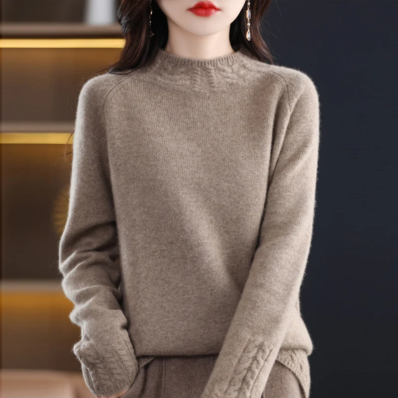 Autumn  Winter New Half High Neck Andy Cashmere Seven Needle Thick Woolen Sweater Woman\'s Long Sleeve Pullover Loose Knit Bottom