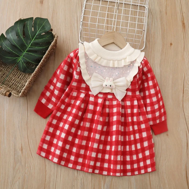 

Girls Knitted Dresses Spring Autumn Children's Clothes Woolen Jersey Sweaters Dress For Baby Girl Princess Party Outfits Kids 6Y