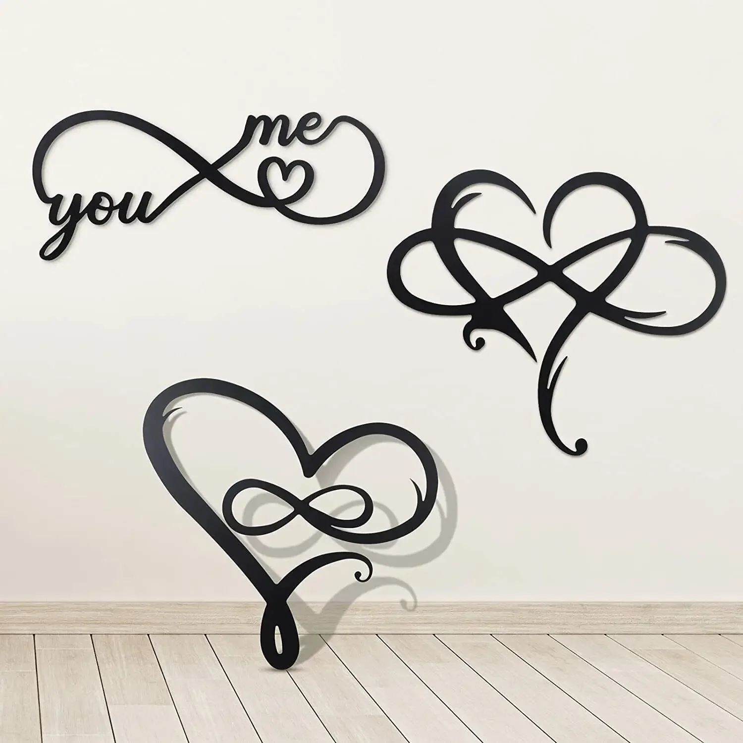 3 Pieces Infinity Heart Wall Sticker Love Wall Metal Sign Heart Shaped Wall Art Living Room/Home Decoration