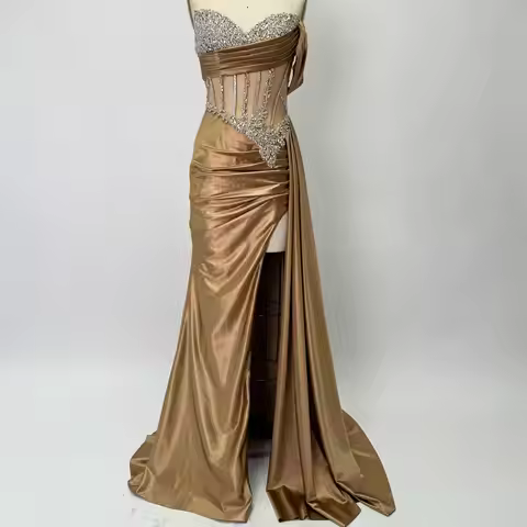 XLS Sparkling Evening Gown, Beaded &amp; Applique, Delicate Floral, Open Back, High-End Custom Dress