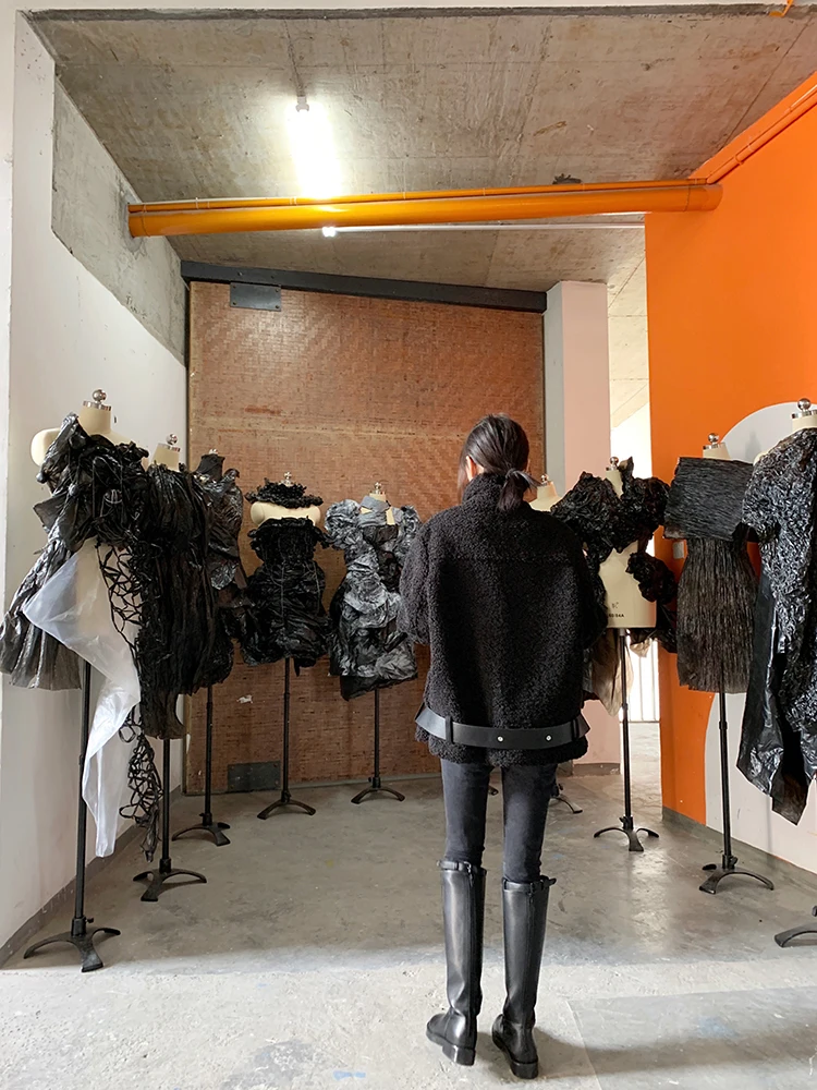 Bla Cherry Jaet feminino de pele de cordeiro para motocicleta Sle Winter Thiened Long Sve com fecho de zíper cor para viagem Faion