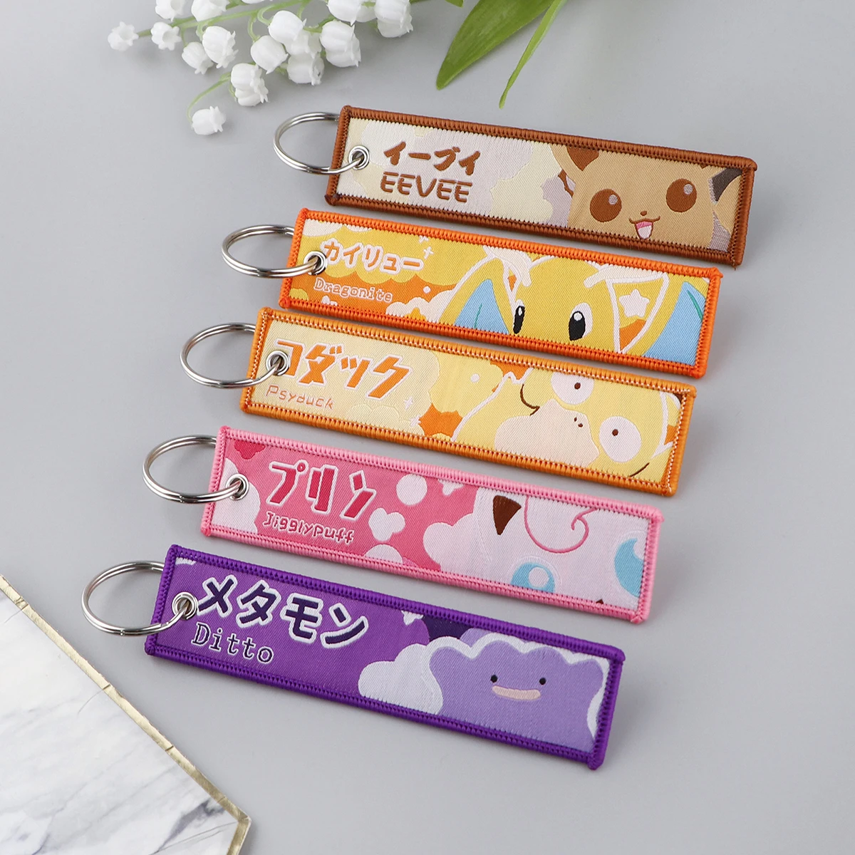 Wholesale Embroidery Key Fobs Holder Women Keychains for Men Key Tags Jet Tag Anime Keyring Fashion Accessories