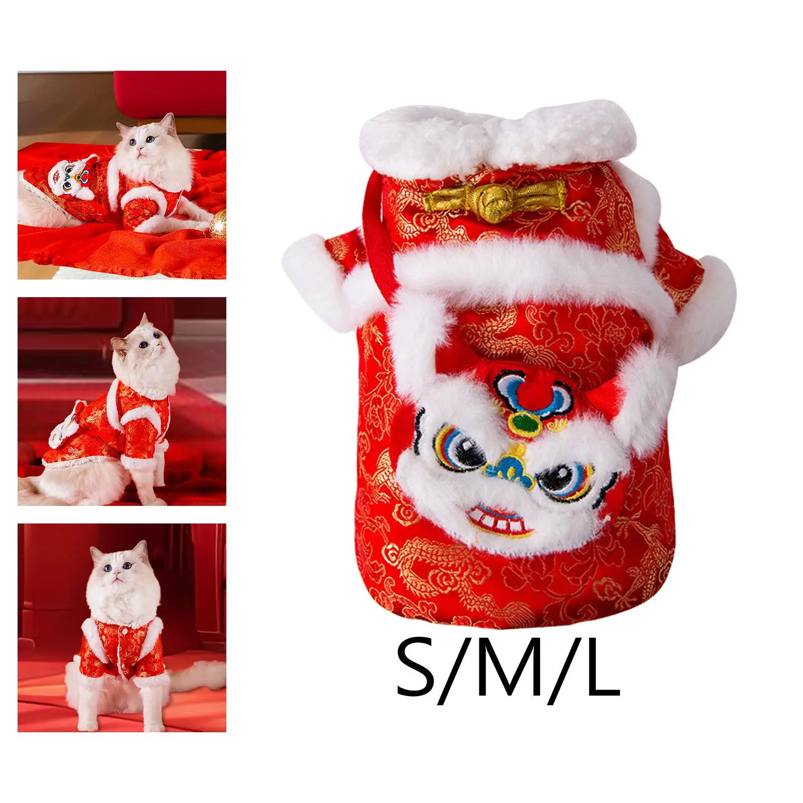 Cat Chinese New Year Costume Winter Apparel Easy to Wear Blessing Dog Vest Pet Winter Coat for Dogs Teddy Kitten Party Holiday
