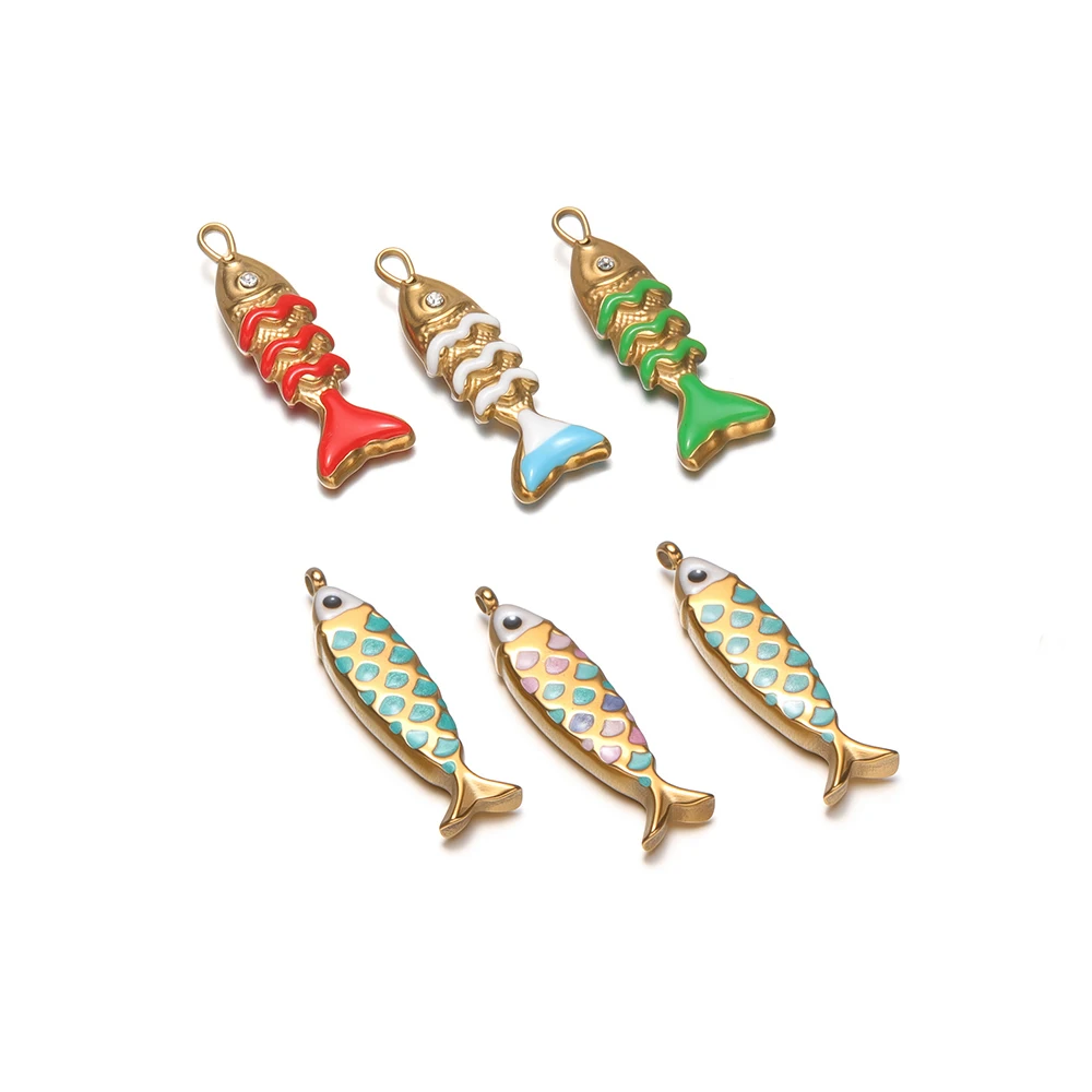 5 Stück Edelstahl-Emaille-Fischanhänger für DIY-Modearmbänder, Halsketten, Charms, Material für Kinderschmuck und Ohrringe – Detail 3