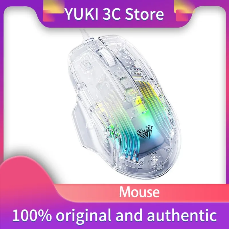 AULA S80 Mouse USB Wired 7 Button 7200DPI Lightweight Transparent Ergonomic Computer Office Gamer Mice for PC Laptop Game Gift