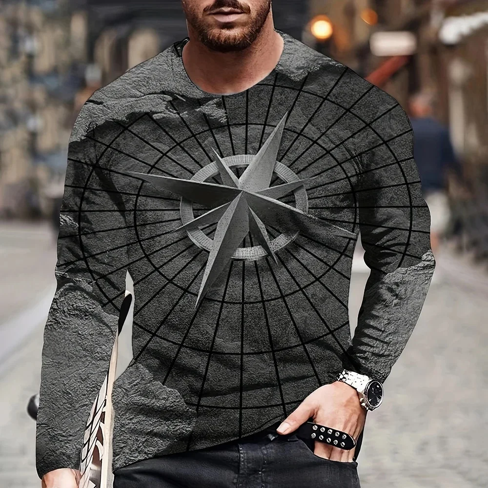 2026 new autumn and winter retro 3D printed aphic men's long sleevedT-shirt autumn fashion long sleeved men's neutral streetwear
