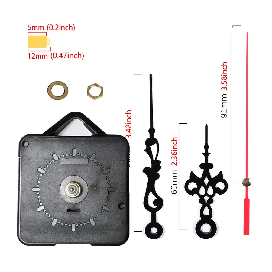 DIY Silent Clock Movement Quartz Sweep No Ticking, Wall Clock Mechanism 3 Pairs Hands Battery Operated Motor for Handmade Gift