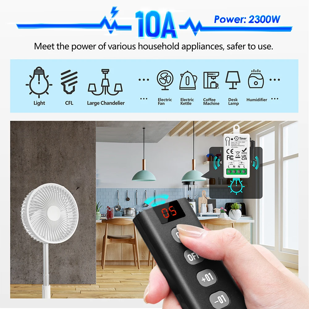 Wireless Universal RF433MHz Remote Control Timer Function Light Switch AC110V 220V Delay Mode Countdown Relay for Home Lamp Fan