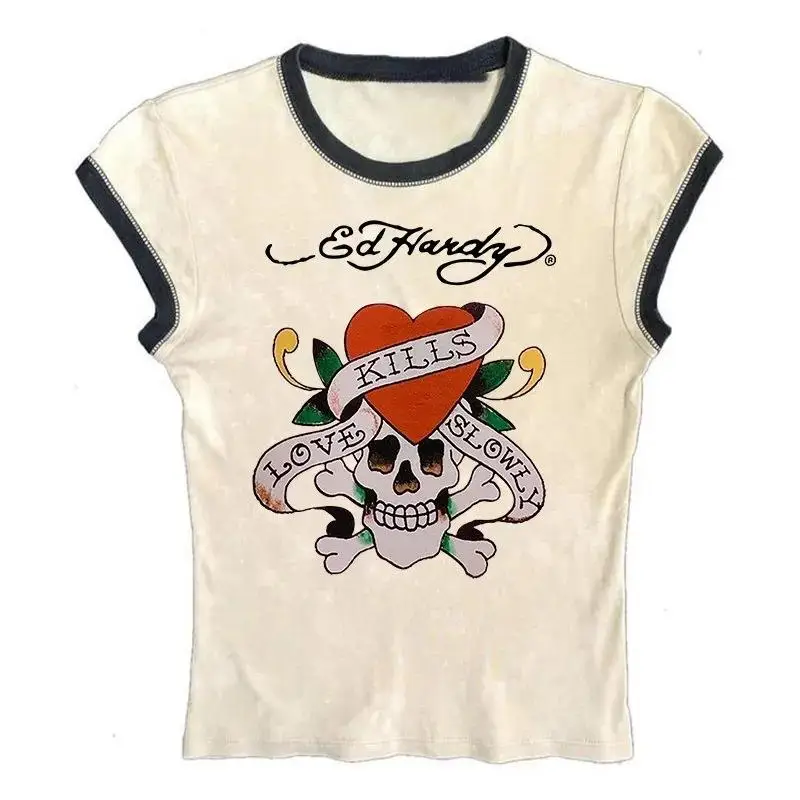 Women's ort Printed T-irt round Ne ort Sve Street Sle Summer Faion Polyester Fiber Top Fem Upperwear