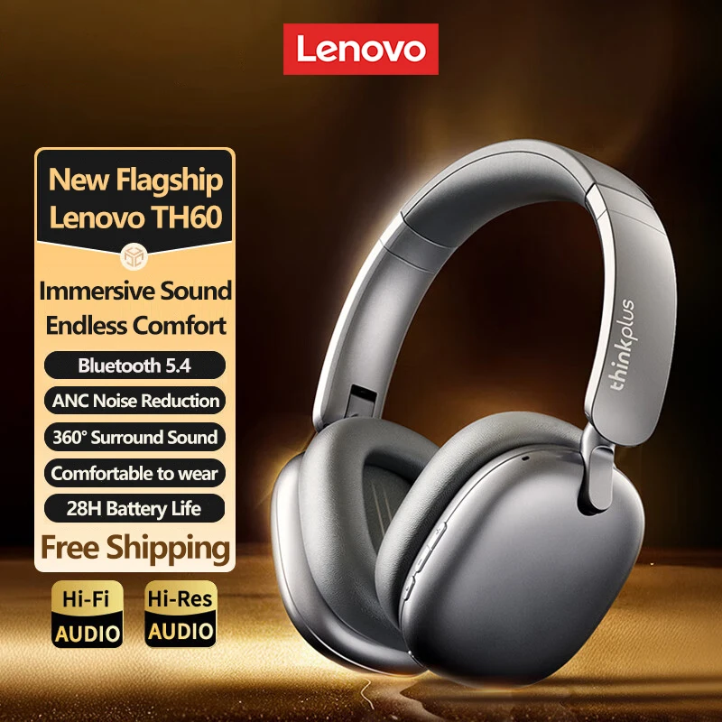 Lenovo TH60 Wireless Bluetooth 5.4 Over-Ear Headsets 40MM 28H Battery Life Headphones Low Latency Game Earphones Pro Max Airpods