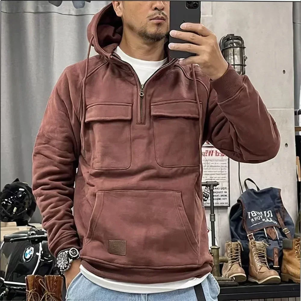 

Autumn Vintage Men's Hoodie For Sweatshirt Solid Color Long Sleeve Pullover Street Man Work Clothes Men's Oversized Hooded