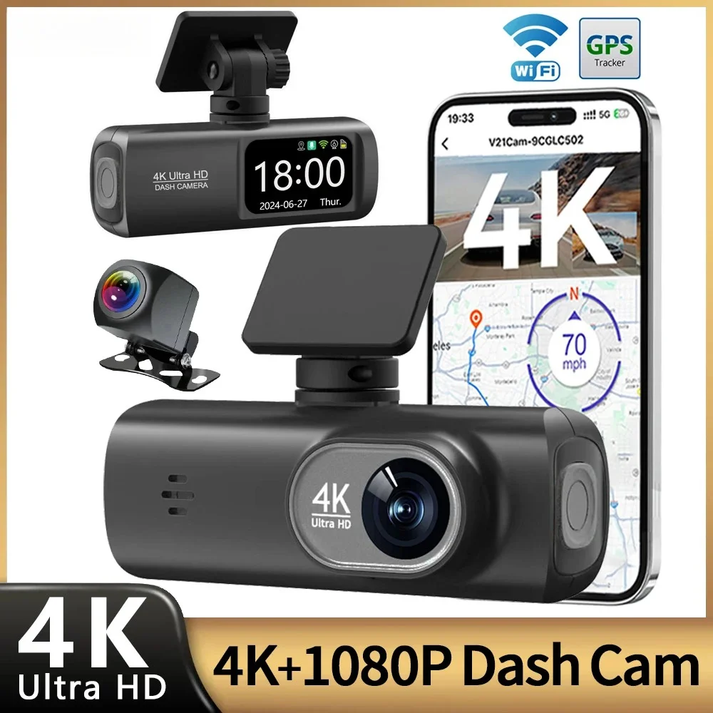 

HONG TONG Dash Cam 4K for Car Camera Front Rear Dual Lens With GPS WiFi 24h Parking Mode Night Vision Car DVR Video Registrator