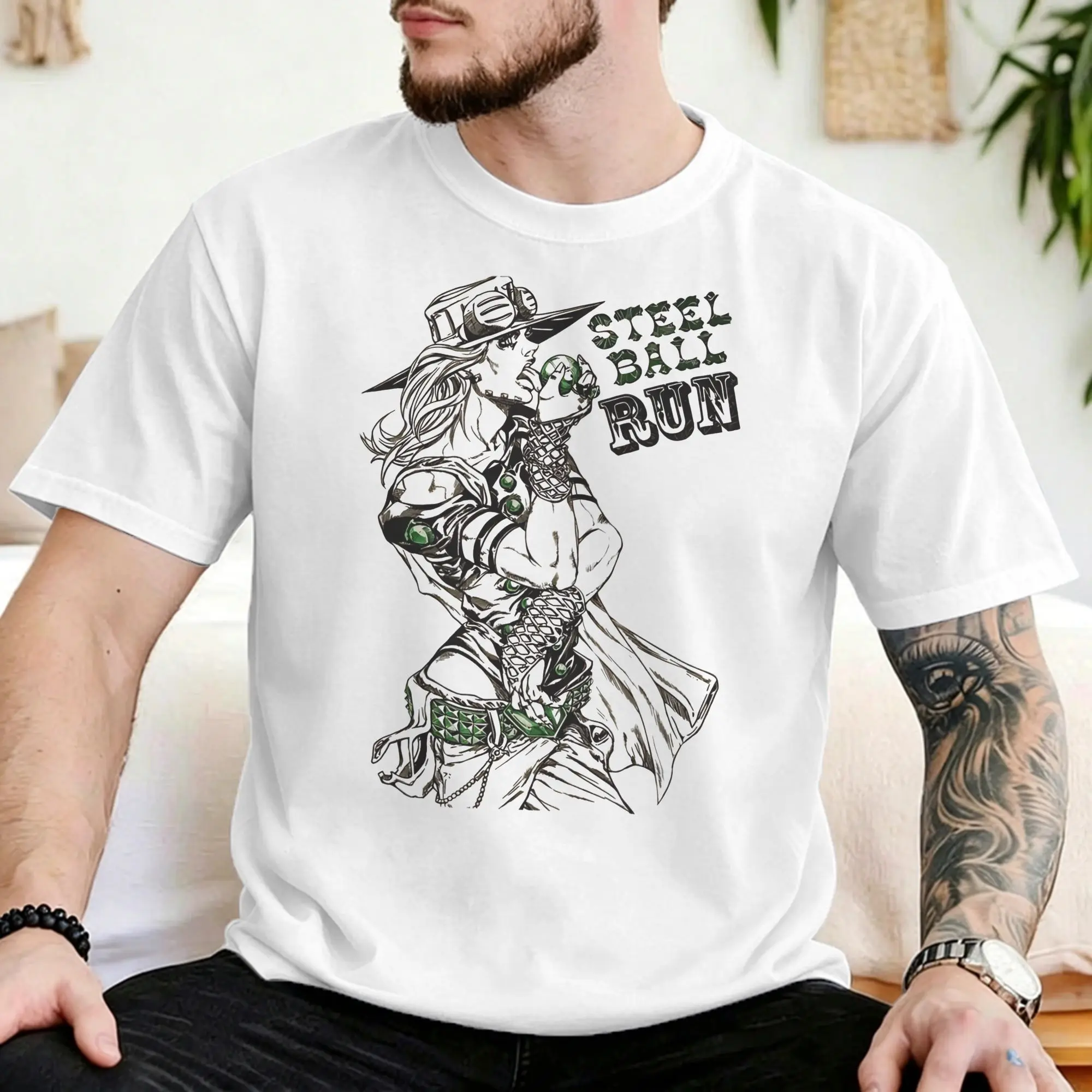 Men Women's Gyro Zeppeli T Shirts JoJos Anime  Pure Cotton Tops Crazy Short Sleeve Round Collar Tees 4XL 5XL T-Shirts