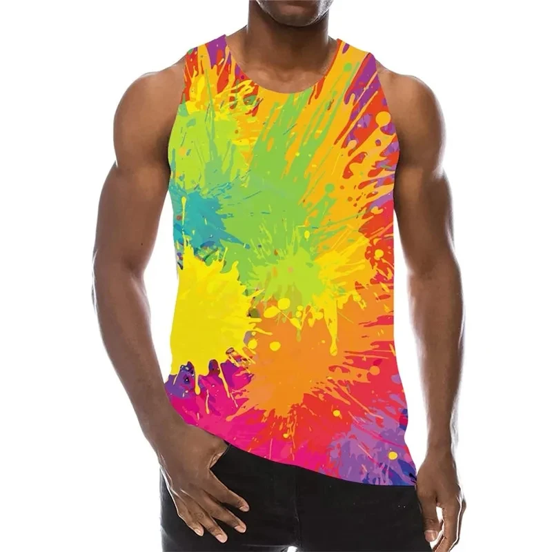 Abstract Doodled Men's Colorful Tank Top Summer Sleeveless 3D Gradient Print Vest Casual Sportswear Male Gym Tops Oversized 6XL