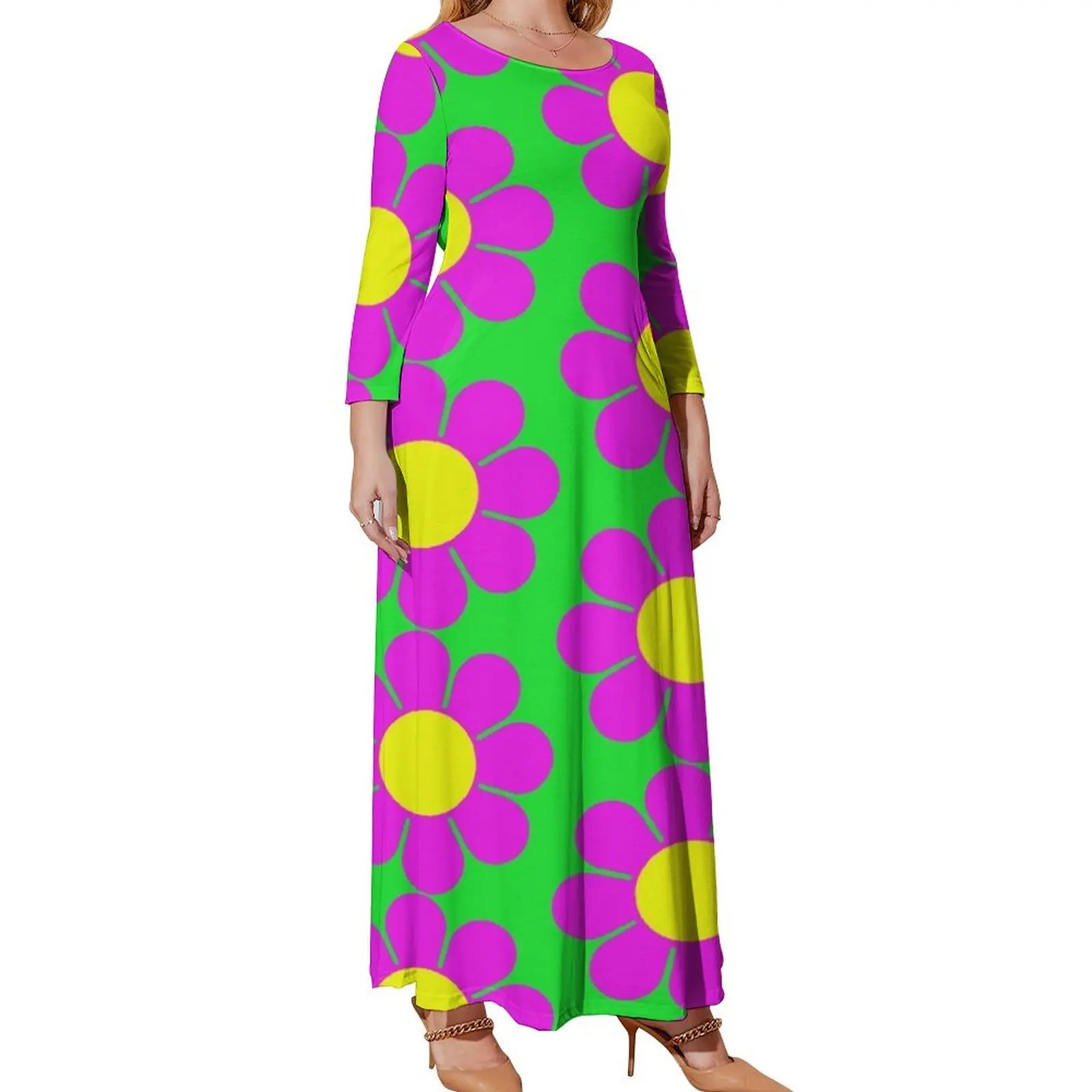 

Pink Yellow Hippy Flower Daisy Long Sleeved Dress Female clothing dress party night summer dress womens 2024