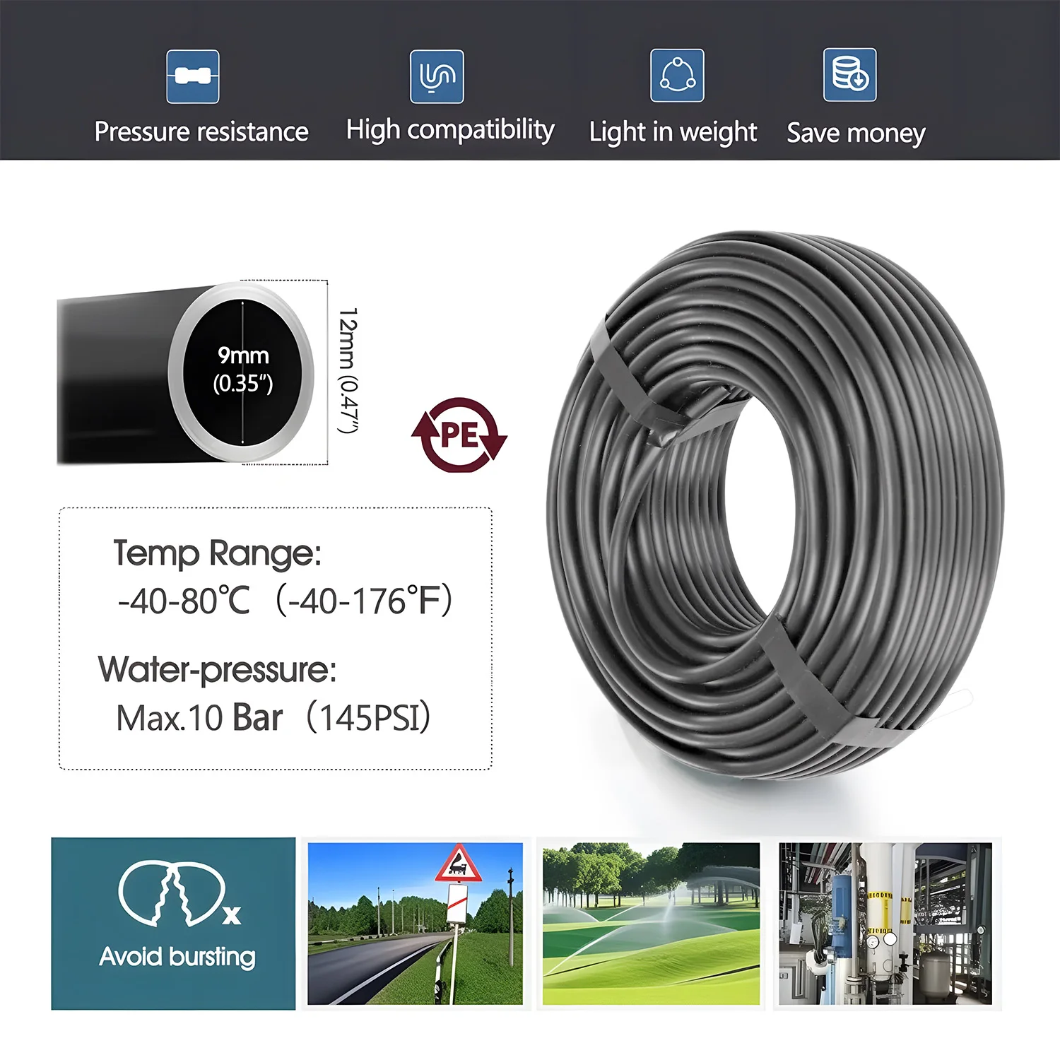Garden Irrigation Watering System 9/12mm PE Hose 360 Degree Adjustable Sprinkler And 3/8