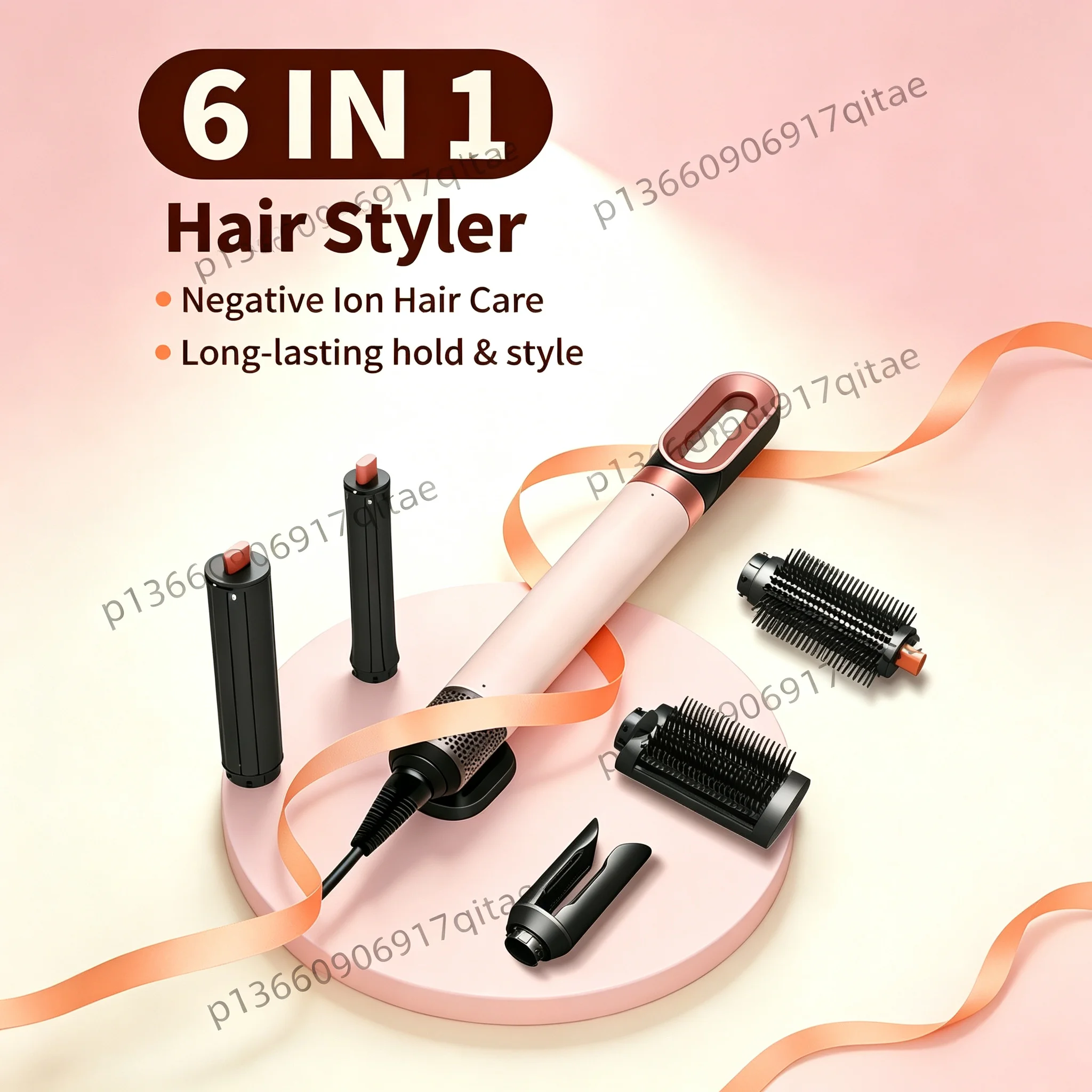 6 IN 1 Hair Styler Negative Ion Air Styler Brush for Auto-Wrap Curling Hair Dryer Set Salon-Style Less Frizz Reduced Heat Damage