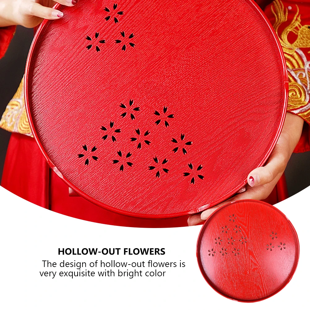 

Wooden Tea Set Tray Hollow Pattern Bright Color Eco Friendly Wedding Everyday Tableware Storage