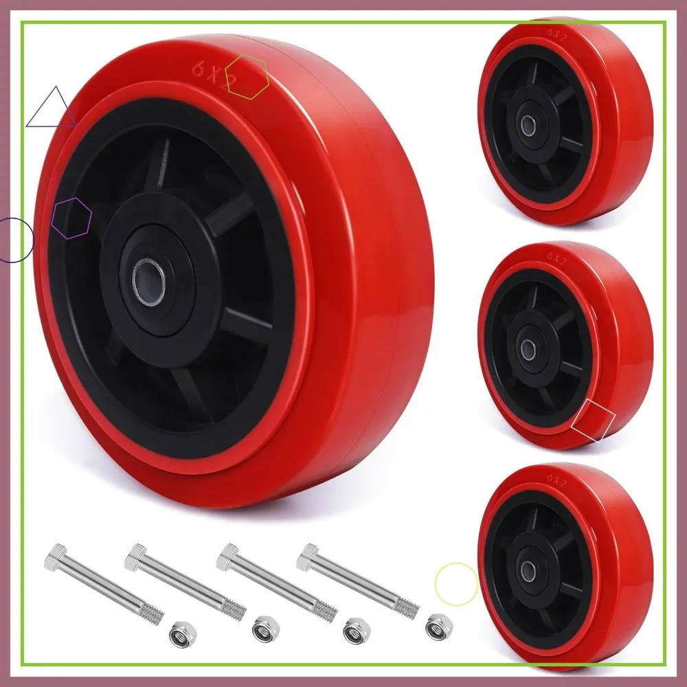 

6" Polyurethane Caster Wheels Set of 4 - Heavy Duty 4800 lbs Capacity, Double Roller Bearing, for Industrial Trolleys
