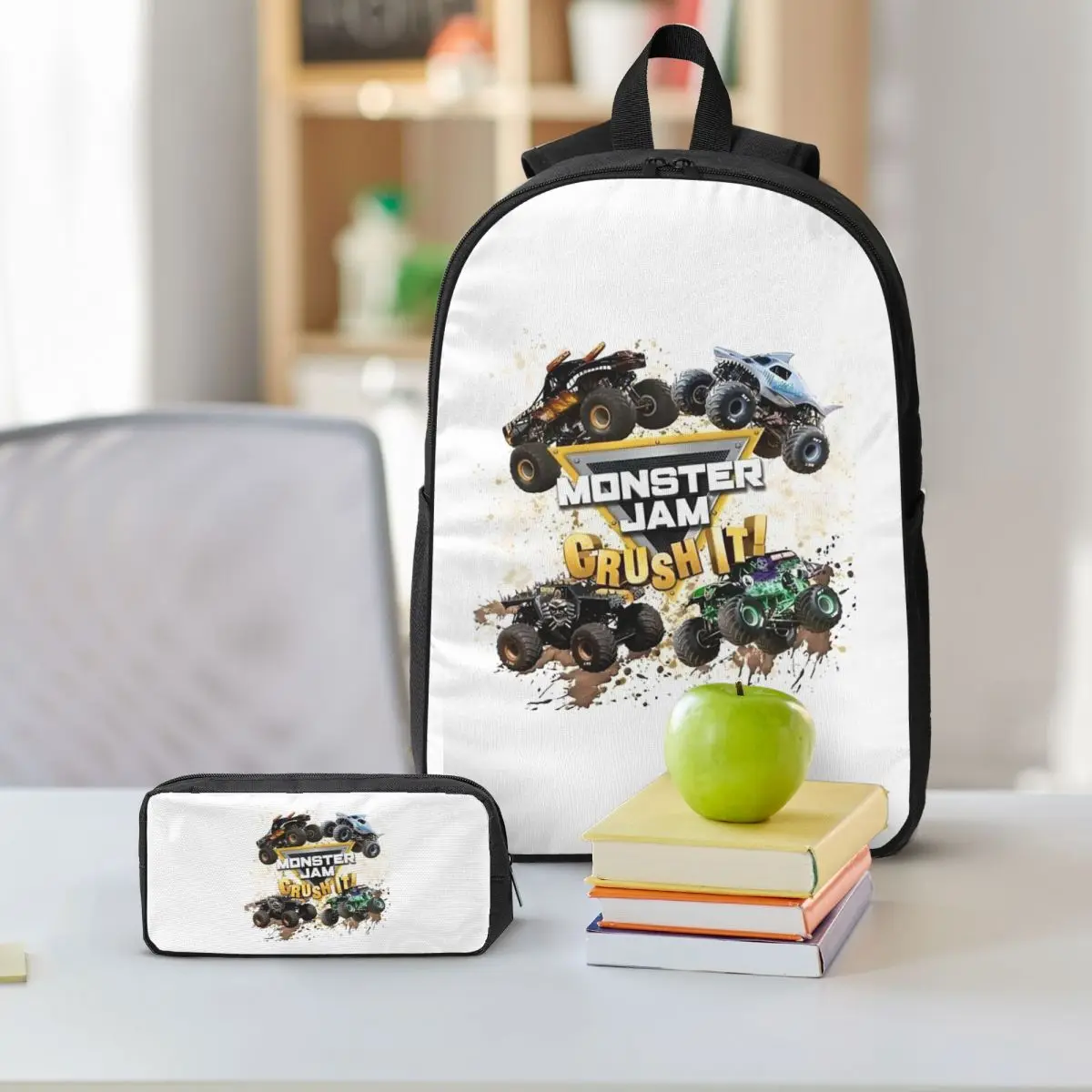 Classic Monster Jam Truck Pattern Backpack Student BookBag School Bag Laptop Shoulder Bags 3ps Insulated Lunch Bag Pencil Case