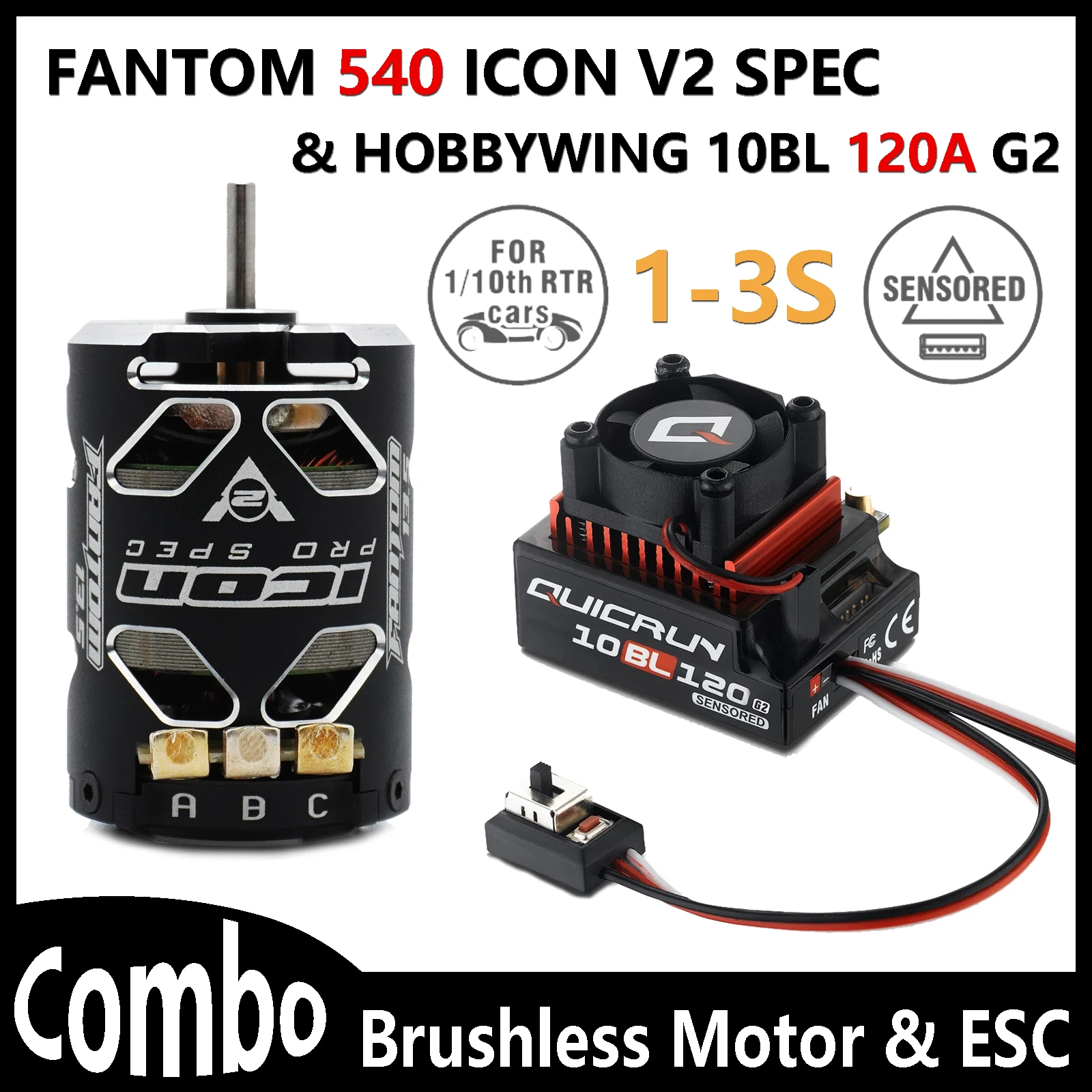 

HOBBYWING Sensored 120A G2 ESC FANTOM 540 ICON V2 SPEC Brushless Combo 1-3S Lipo для 1:10 RC Off-Road On-Road Drift RC Автозапчасти