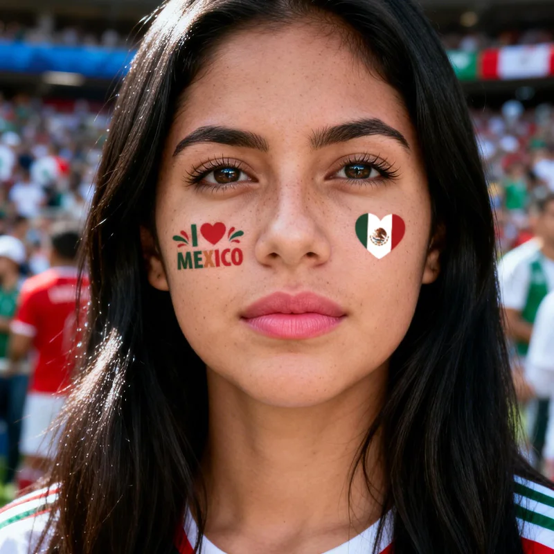Mexico Flag Temporary Tattoo Sticker, Long-lasting and Waterproof, Festival, Football, Soccer Fan Stickers, Arm, Face view 4