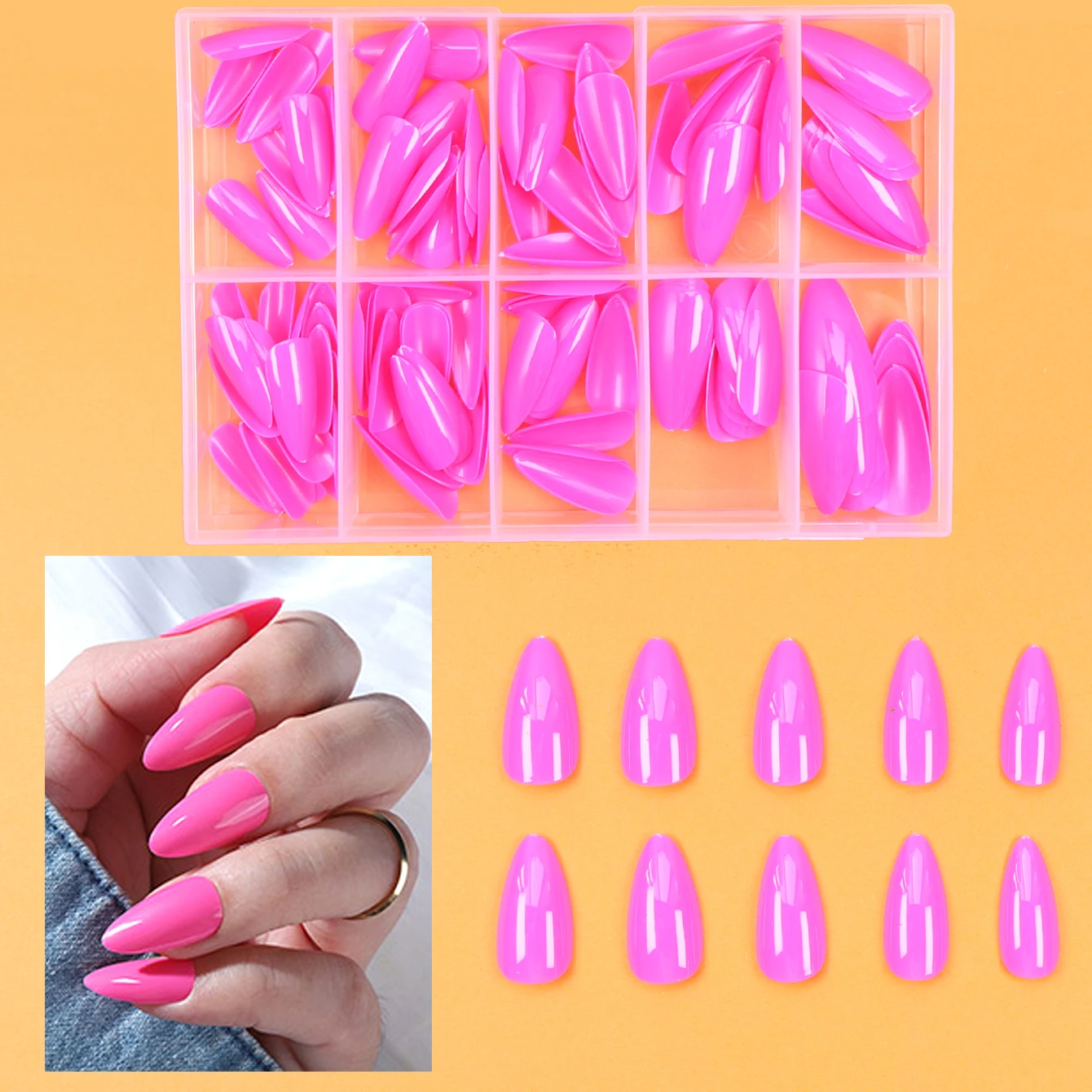 120pcs-box Long pink Almond  Fake nails Suitable ForGirl Mother Women Gift And Nails Supplies&DIY &WholesaleAnd Daily Wear