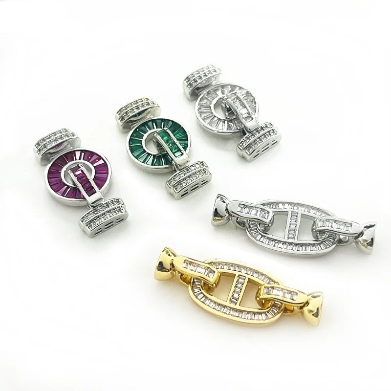 

Copper Inlaid T Square Color Zirconium DIY Jewelry Pearl Buckle Necklace Bracelet Ending Connection Buckle Accessories Wholesale