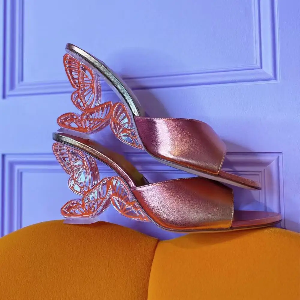 Sweet Style Round-Toe Leather Sandals Unique Butterfly Heel Minimalist Single Upper Design Footwear for Summer Vacation Wear