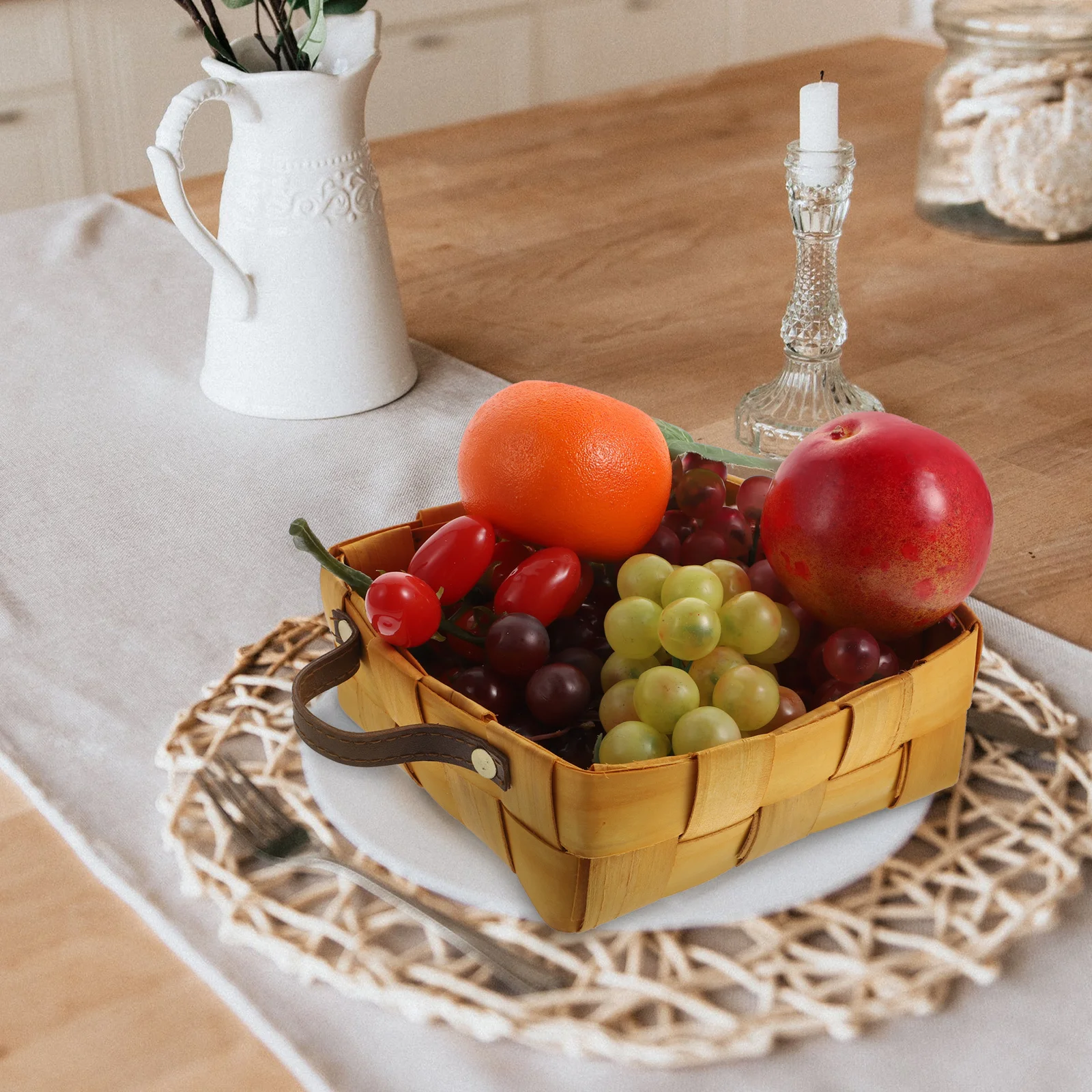 

1Pcs Decorative Wooden Handwoven Basket Fruit Vegetable Holder Portable Storage Container for Picnic Home Woven Basket