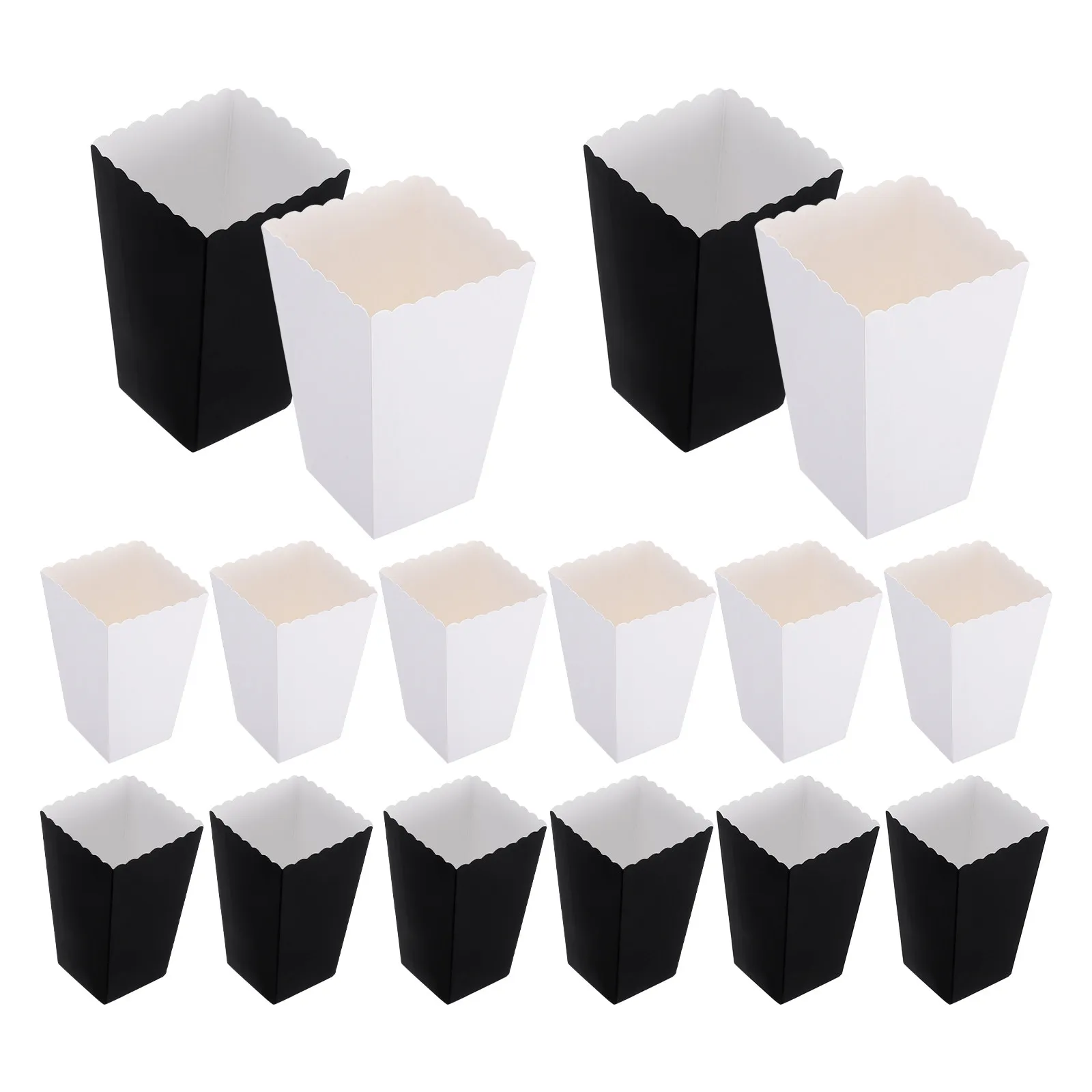 50Pcs Modern Disposable Popcorn Boxes Black White Design Snack Serving Cups for Halloween Birthday Graduation French Fry Holder