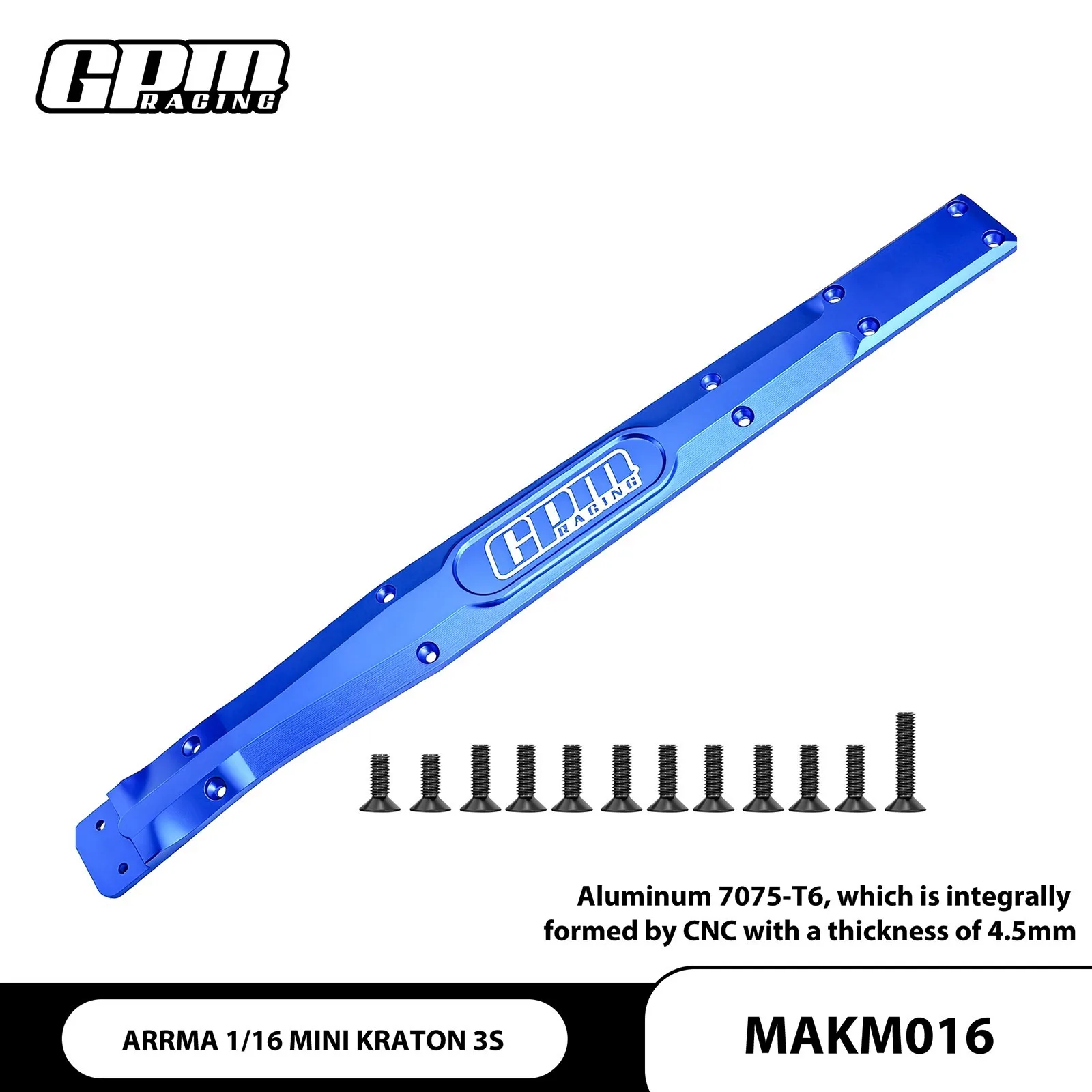 

GPM CNC 7075 Alloy Chassis Bash Bar Thick 4.5 For ARRMA 1/16 Mini Kraton 3S ARA-2766