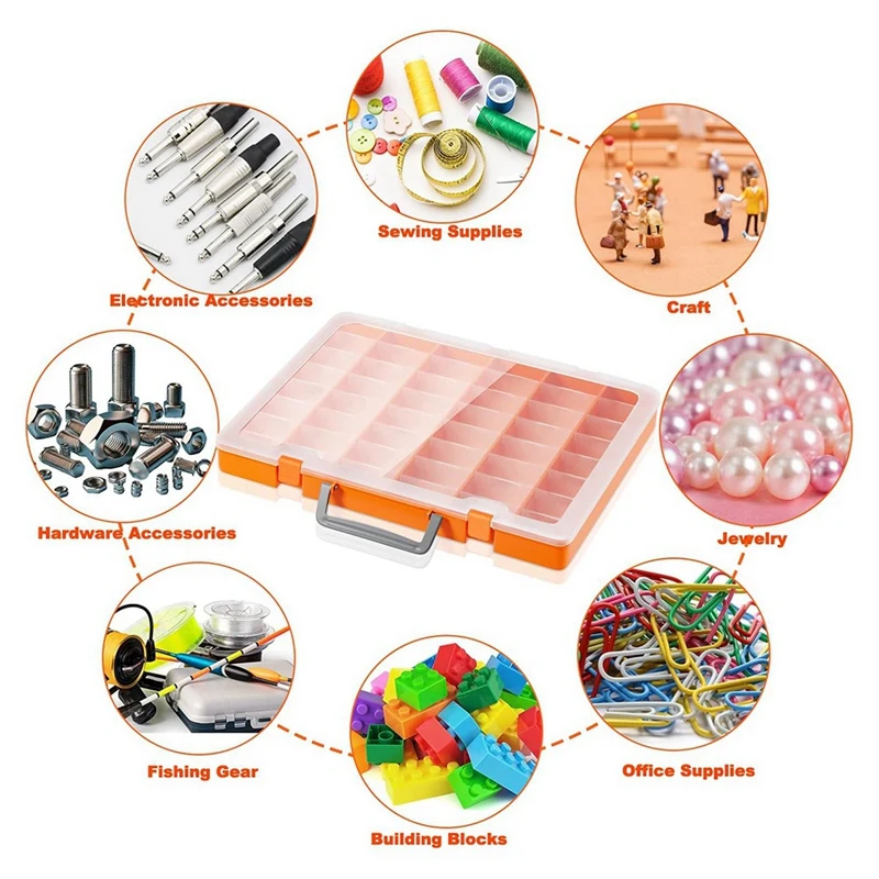 48 Grids Large Plastic Organizer Box With Adjustable Dividers, Beads Storage Containers Compartment Tackle Box Case