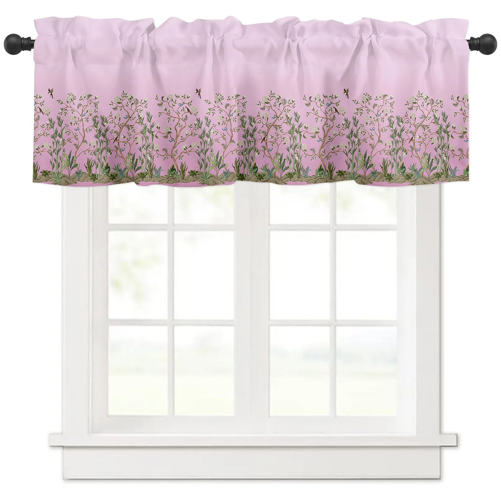 Pink Gradual Flower Plant Bird Curtain Home Decoration Living Room Short Curtains Window Treatments For Kitchen Bedroom