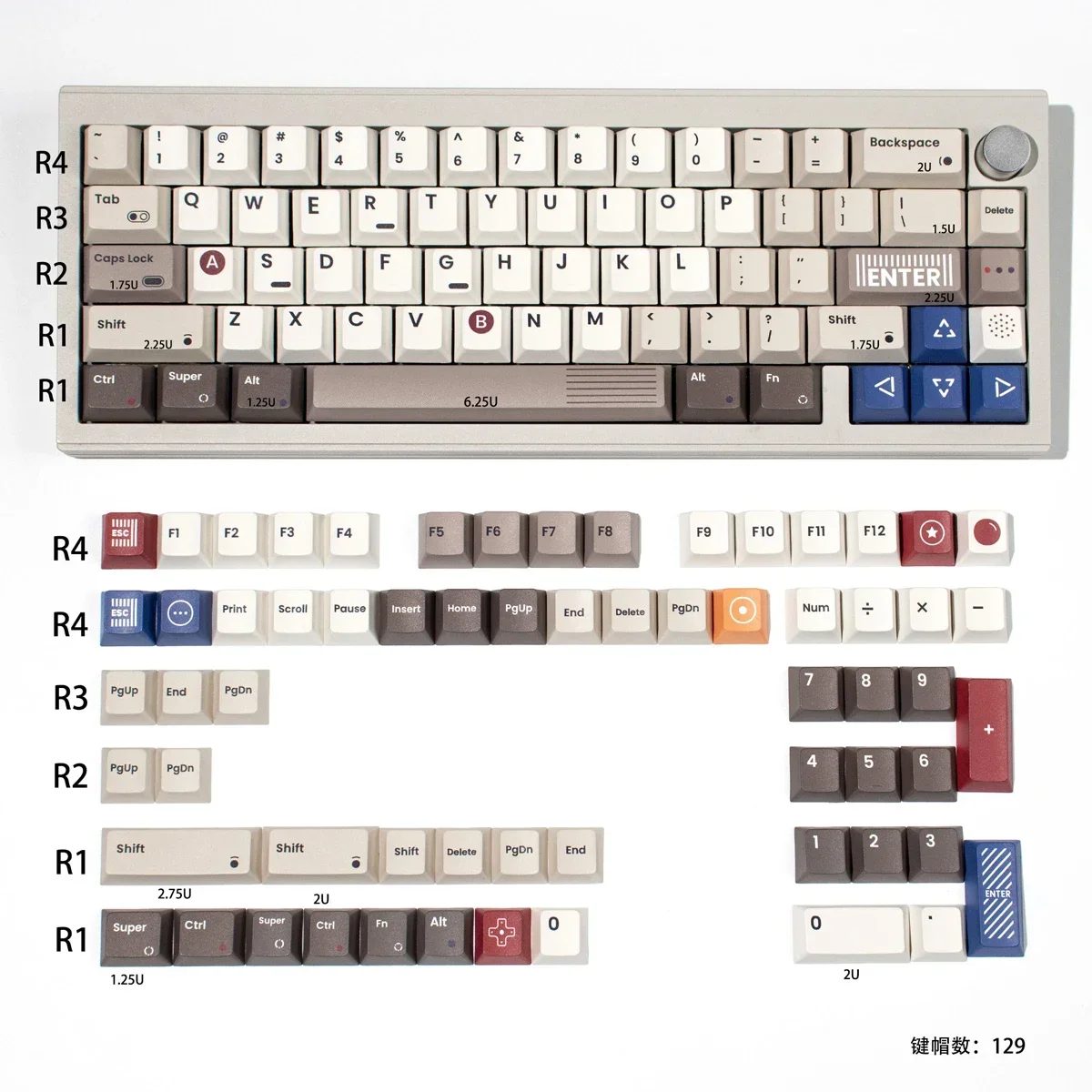

1989 Theme Keycap Set 129key PBT Custom Retro Gray Keyboard Cap Cherry Profile Gaming KeyCap for Mechanical Keyboards Gift