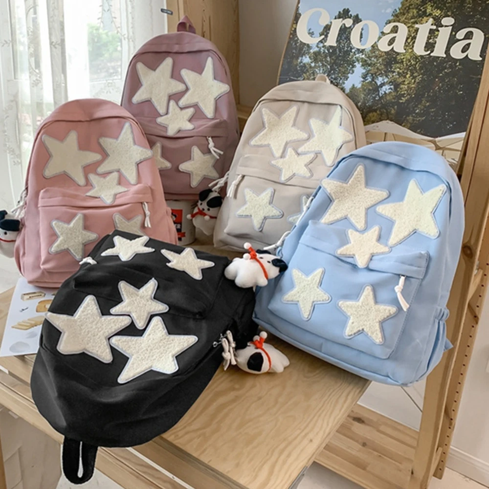 Fashion Women's Casual Nylon Backpack Five-Pointed Star School Bags For Teenagers Girls Students Korean Style Laptop Bag Bookbag